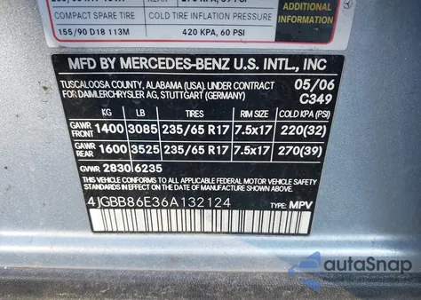 2006 Mercedes-Benz Ml 350 4Matic из США, поврежденный, VIN 4JGBB86E36A132124